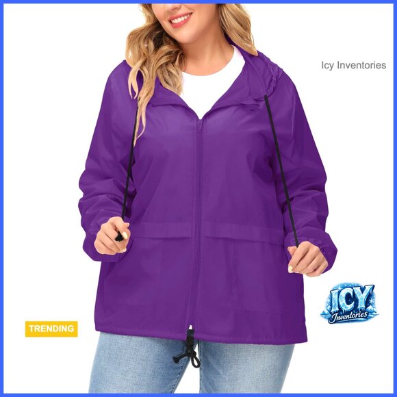 Waterproof Polyester Raincoat Packable Hooded Windbreaker Plus Size